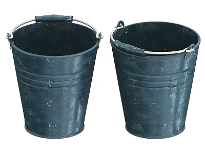 Two Black Ceramic Buckets With Metal Handles And Vintage Distressed Finish 3d model