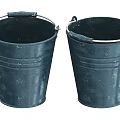 Two Black Ceramic Buckets With Metal Handles And Vintage Distressed Finish
