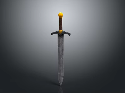 Medieval Sword With Silver Blade Black Yellow Hilt And Yellow Pommel 3d model