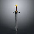 Medieval Sword With Silver Blade Black Yellow Hilt And Yellow Pommel