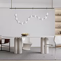 Minimalist Restaurant Dining Area With Sleek Table Mixed Style Chairs White Spherical Pendant Light And Neutral Decor