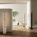 Modern Design Floor Lamps In Minimalist Interior With Wooden Floor And Green Plant