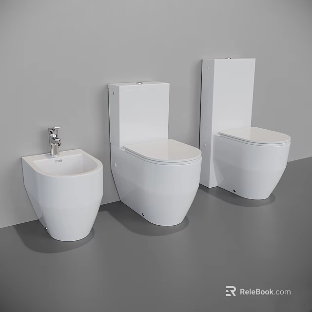Sleek Modern White Toilet In Bathroom With Sink And Wall Fixtures 3d model 
