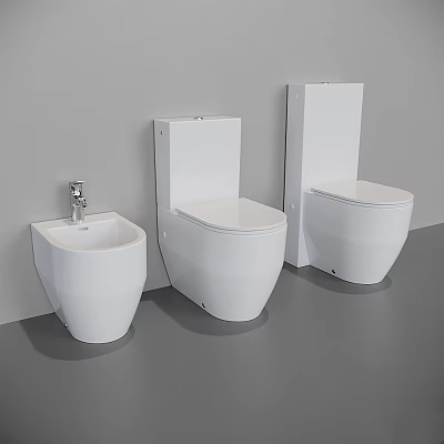 Sleek Modern White Toilet In Bathroom With Sink And Wall Fixtures 3d model