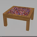 Square Coffee Table With Wooden Frame And Colorful Mosaic Top Design