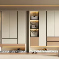 Modern Shoe Cabinet Design For Entryway With Open Shelves And Built-in Lighting