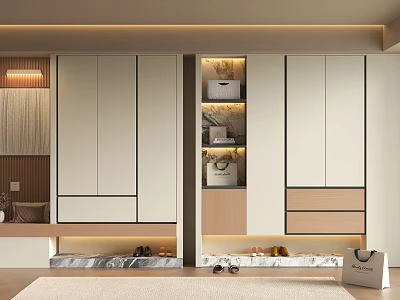 Modern Shoe Cabinet Design For Entryway With Open Shelves And Built-in Lighting 3d model