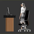 Modern Reception Desk Furniture With Black Marble Countertop And Wooden Slatted Base