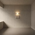 Modern Rectangular and Cylindrical Wall Lights Mounted on Concrete Wall with Illuminated Glow