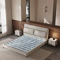 Modern White Leather Double Bed With Wooden Accent Wall And Nightstand In Contemporary Bedroom
