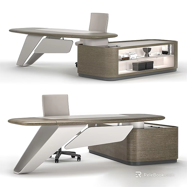 Modern Office Desk With Sleek Design Wooden Storage Cabinet And Matching Chair 3d model 