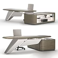 Modern Office Desk With Sleek Design Wooden Storage Cabinet And Matching Chair