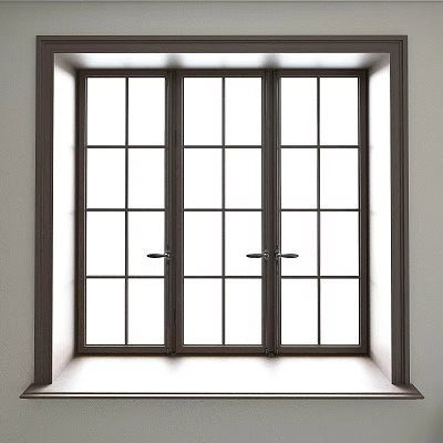 Modern Triple Casement Windows With Dark Frame And Grid Pane Design 3d model