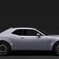 Silver Muscle Car With Front Grille Design Hood Scoops And Black Wheels Red Brake Calipers