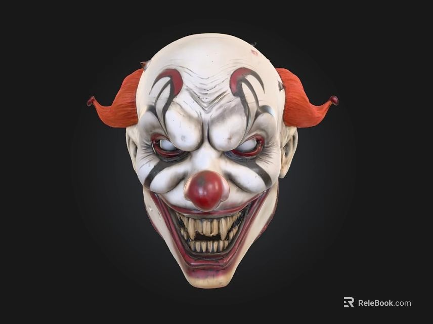 Scary Clown Mask With White Face Red Nose Sharp Teeth And Exaggerated Expression 3d model 