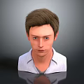 Realistic 3D Model of Man in Striped Shirt with Upper Body and Gray Background Reflection