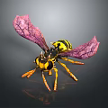 3D Fantasy Wasp Creature Character With Purple Veined Wings And Yellow Black Body