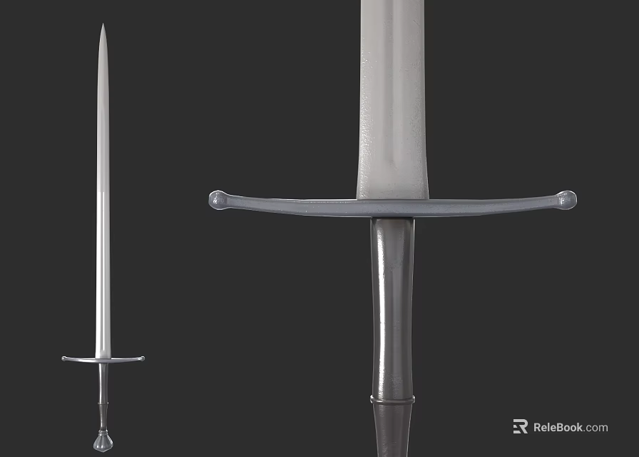 Medieval Silver Metal Sword With Sharp Blade Hilt And Crossguard Design 3d model 