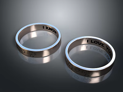 Engraved Couple Rings With I Love You And I Know Messages Shiny Metal 3d model