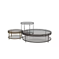 Modern Round Coffee Table Set With Metal Frame And Glass Top Design 3d model