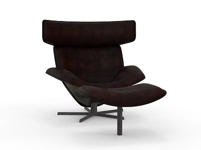 Dark Brown Lounge Chair with Wide Backrest Curved Armrests and Metal Base 3d model