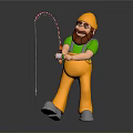 Cartoon Man Wearing Yellow Hat Green Shirt And Orange Pants Holding Red White Fishing Rod