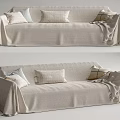 Beige Sectional Sofa With Linen Upholstery Throw Pillows And Cozy Throw Blanket 3d model