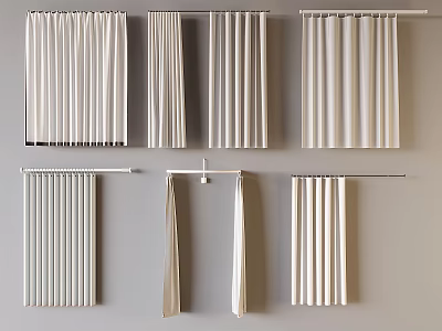 Various Modern Shower Curtain Styles And Hanging Rods For Bathroom Accessories 3d model