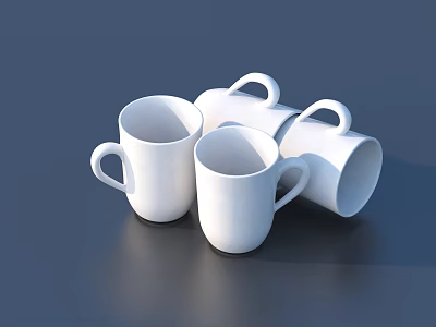 White Ceramic Mugs For Daily Use In Modern Household Settings 3d model
