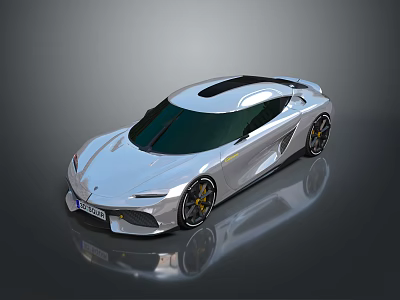 Sleek Silver Concept Sports Car With Black Roof And Reflective Surface 3d model