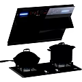 Modern Kitchen Appliances Featuring Range Hood Blue Flame Gas Stove And Cookware