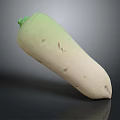 Fresh Daikon Radish With Green Top And White Smooth Body On Dark Background