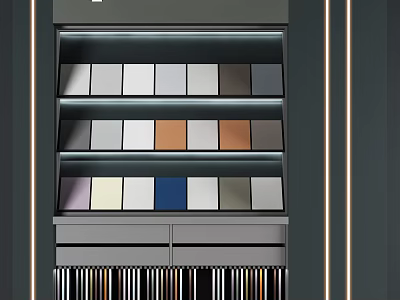 Modern Display Shelf With Colorful Material Samples Multiple Layers And LED Lighting 3d model