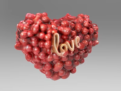 Heart Shaped Red Beads Decorative Ornament Set With Gold Love Lettering 3d model