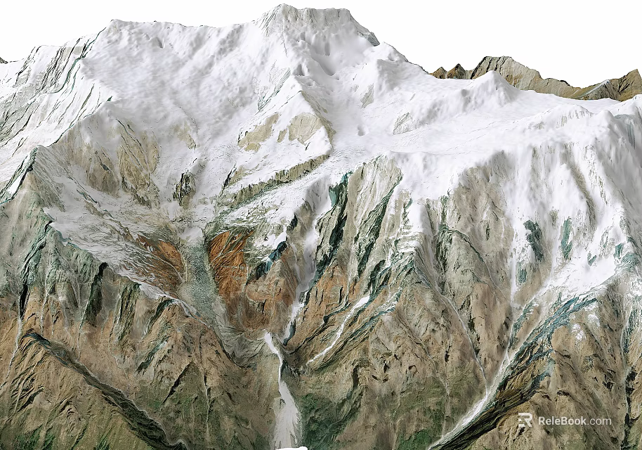 Garden Landscape With Snow Capped Mountains And Natural Green Vegetation 3d model 
