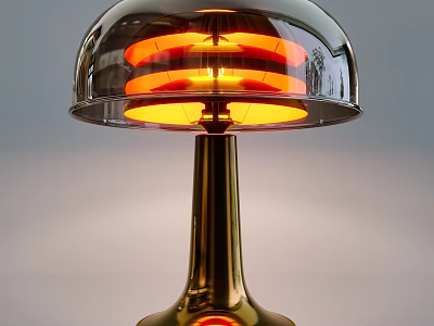 Modern Table Lamp with Transparent Shade Orange Light and Gold Base 3d model