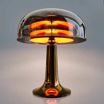 Modern Table Lamp with Transparent Shade Orange Light and Gold Base 3d model