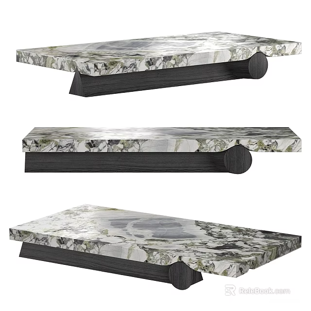Modern Coffee Table With Marble Top And Black Stylish Base Design 3d model 
