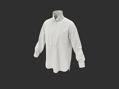White Stand Up Collar Long Sleeves Casual Shirt With Simple Front Placket Design 3d model