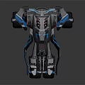 Futuristic Racing Car With Blue Black Color Scheme Multiple Wheels And Red Accents