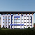Modern Police Station Building Exterior With Blue Signage And Glass Windows