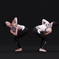 Women Doing Various Yoga Poses In Striped Sports Bra And Black Leggings On Black Background