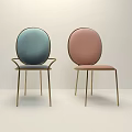 Modern Elegant Blue and Pink Accent Chairs with Golden Metal Frame and Velvet Upholstery