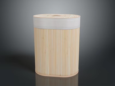 Natural Bamboo Storage Bin With Lid And White Fabric Trim For Home Use 3d model