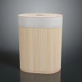 Natural Bamboo Storage Bin With Lid And White Fabric Trim For Home Use