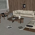 Modern Living Room Beige Sofa Wooden Coffee Table Set With Side Tables Decor And Rug