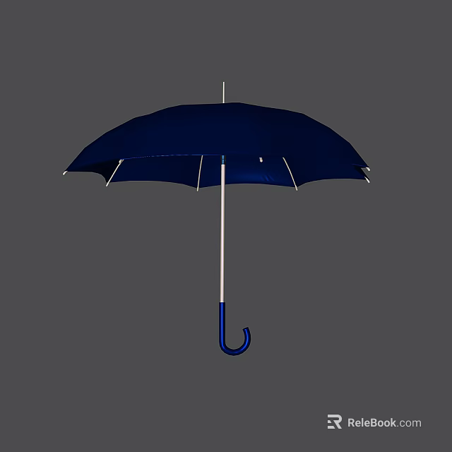 Stylish Blue Umbrella With White Ribs And Curved Handle Design 3d model 