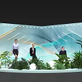 Photo Check In Spot With Curved Screen Wavy Lines Lighting Green Plants Round White Decorations