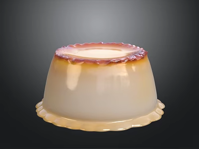 Shiny Creamy Pudding With Smooth Texture And Red Caramel Decorative Edge 3d model