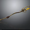 Fantasy Wooden Staff Weapon With Leather Straps And Yellow Spiked Top